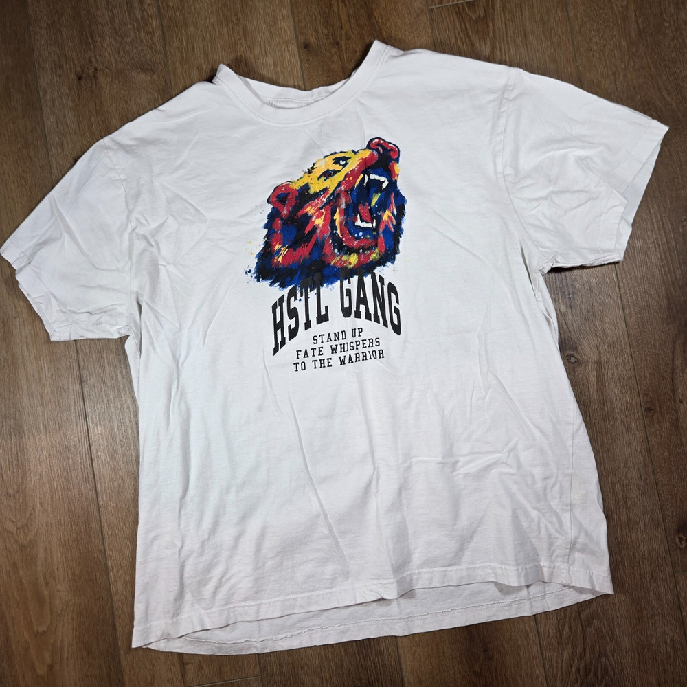 Hustle Gang Bear Graphic T Shirt Mens 3XL White Streetwear Hip Hop